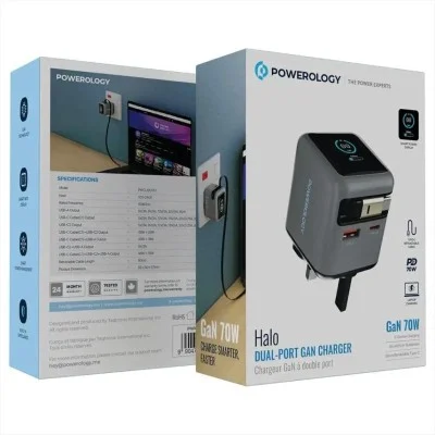 Powerology Halo Dual-Port Gan Charger - Grey